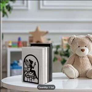 Fairy Silhouette Metal Bookends – 1 Set  Cute Butterfly Fairy on Mushroom Design